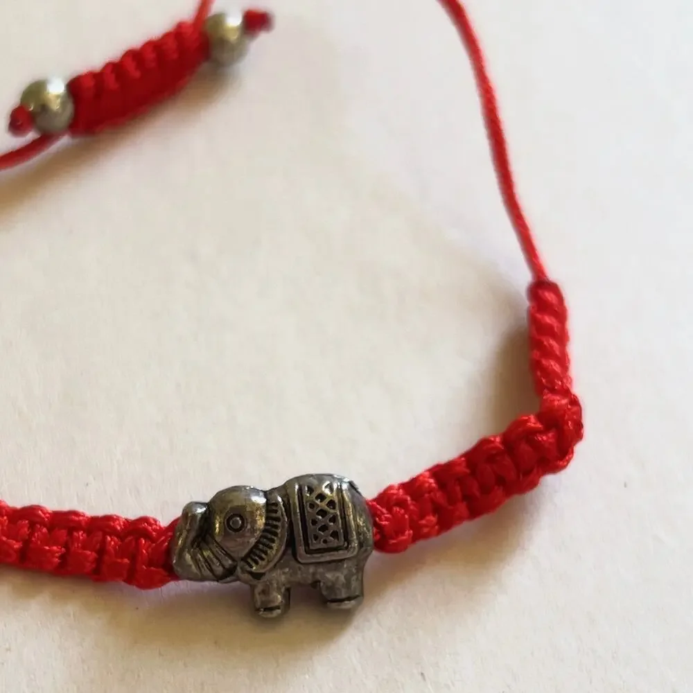 Red Thread Bracelet Elephant Charm Adjustable Child Sized